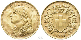 SWITZERLAND. GOLD 20 Francs (1935 L-B). Bern. Restrike issue, struck 1945-1947