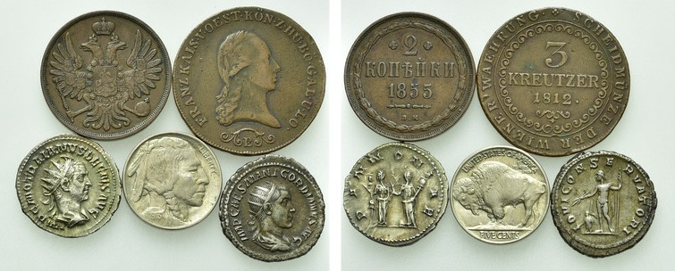 5 Coins of Roma, Austria, Russia and the US. 

Obv: .
Rev: .

. 

Conditi...