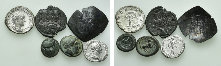 6 Greek, Roman and Byzantine Coins. 

Obv: .
Rev: .

. 

Condition: See p...