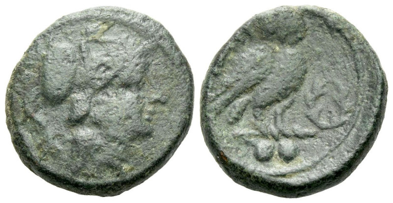 Apulia, Teate Biunx circa 225-200, Æ 18.00 mm., 6.24 g.
Head of Athena r., wear...