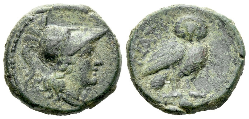 Apulia, Teate Uncia circa 225-200, Æ 17.00 mm., 4.41 g.
Helmeted head of Athena...