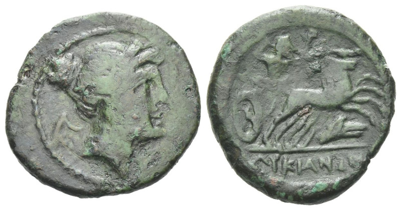 Lucania, Lucani Half unit circa 209-207, Æ 22.00 mm., 3.57 g.
Diademed bust of ...