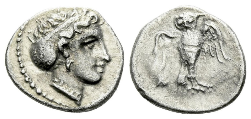 Lucania, Velia Diobol circa 300-380, AR 12.00 mm., 0.94 g.
Head of nymph r., ha...