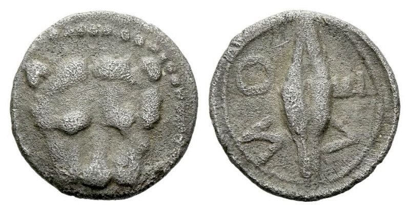 Sicily, Leontini Litra circa 470-465, AR 9.00 mm., 0.48 g.
Lion-mask facing. Re...