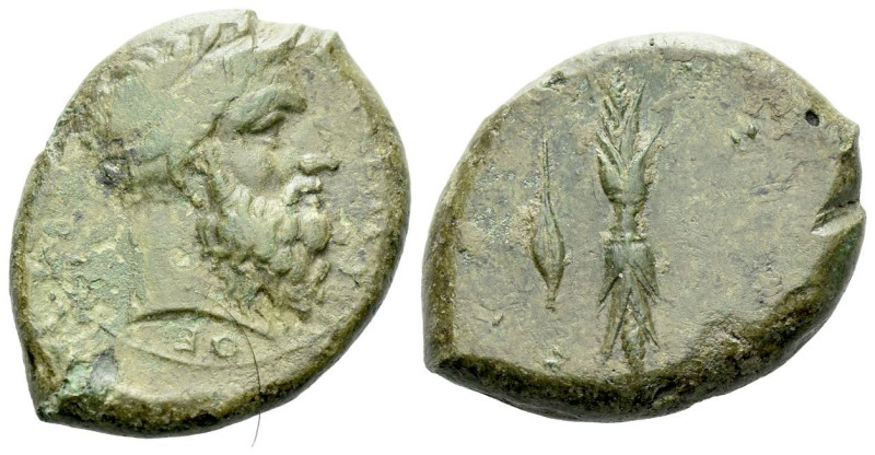 Sicily, Syracuse Litra circa 357-354, Æ 23.50 mm., 13.66 g.
Laureate head of Ze...