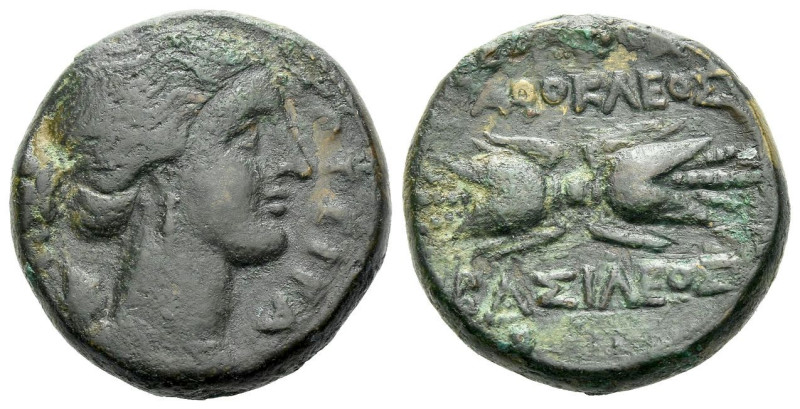 Sicily, Syracuse Bronze circa 317-289 BC, Æ 20.00 mm., 9.00 g.
Draped bust of A...