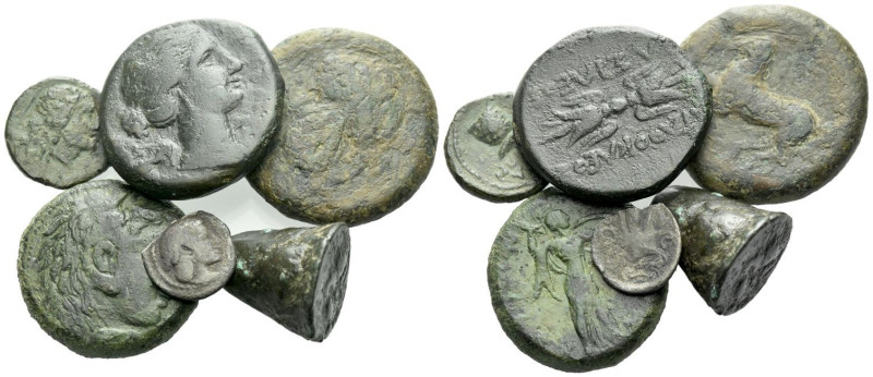 Sicily, Syracuse Large lot of 5 bronzes and 1 silver fraction IV century BC, Æ ,...