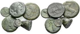 Sicily, Syracuse Large lot of 5 bronzes and 1 silver fraction IV century BC
