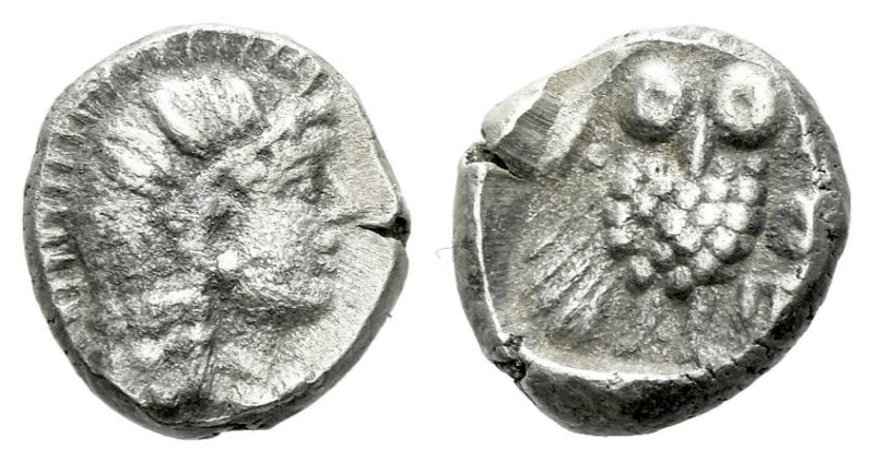 Arabia, Philistia Obol mid IV century, AR 8.00 mm., 0.84 g.
Helmeted head of At...