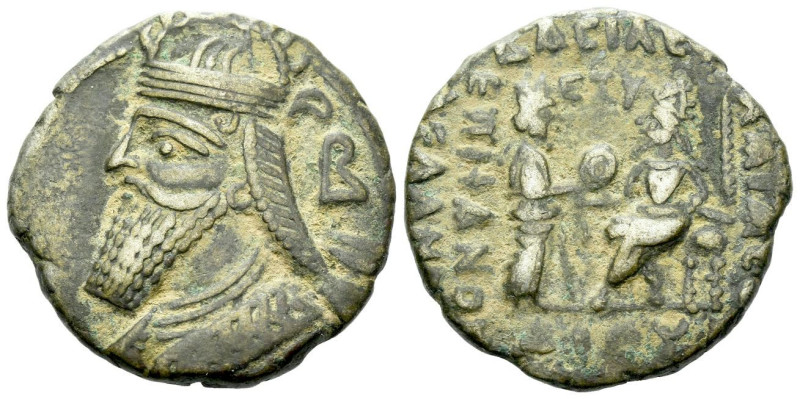 Parthia, Vologases IV, circa 147-191 Seleucia Tetradrachm 153, AR 27.00 mm., 13....