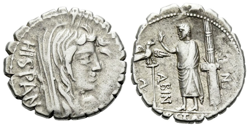 A. Postumius Albinus. Denarius serratus circa 81, AR 19.30 mm., 3.90 g.
HISPAN ...