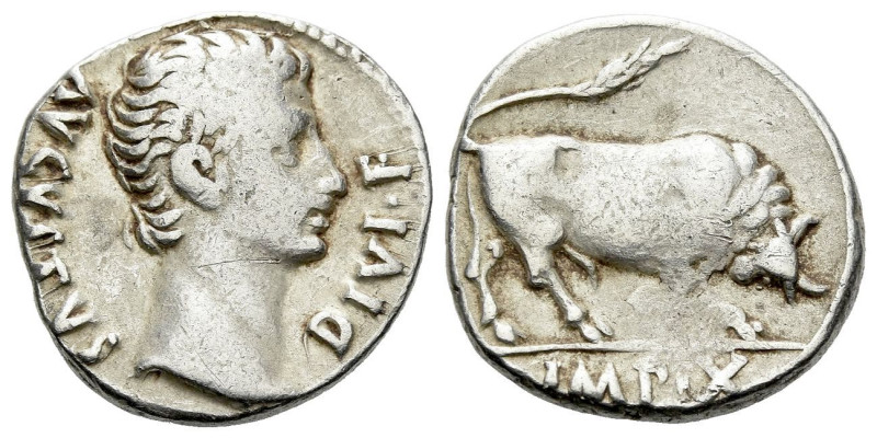 Octavian as Augustus, 27 BC – 14 AD Denarius Lugdunum 15-13, AR 18.00 mm., 3.69 ...