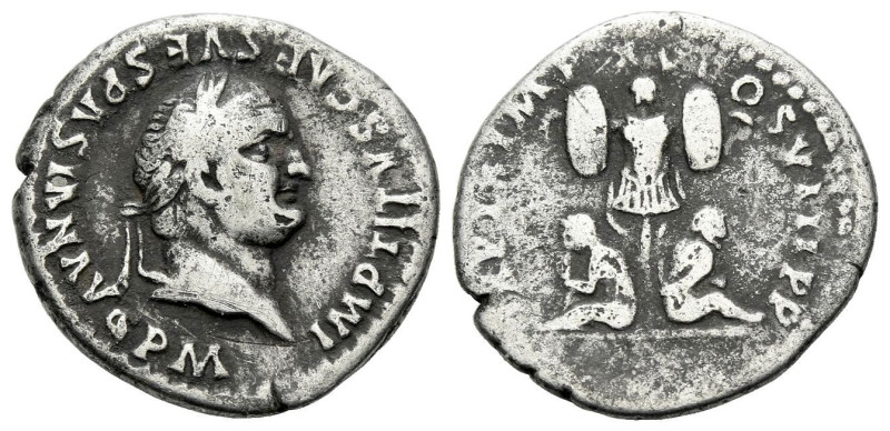 Titus, 79-81 Denarius Rome 80, AR 17.00 mm., 3.16 g.
Laureate head r. Rev. Trop...