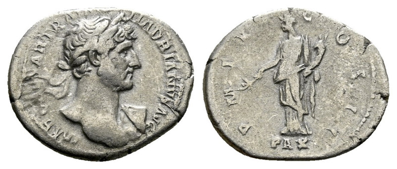 Hadrian, 117-138 Denarius Rome circa 118, AR 21.00 mm., 3.04 g.
Laureate bust r...