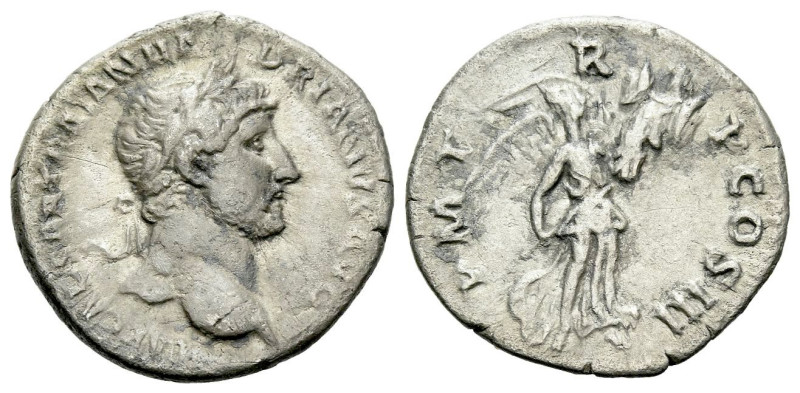 Hadrian, 117-138 Denarius Rome 119-122, AR 18.00 mm., 2.88 g.
Laureate head r. ...