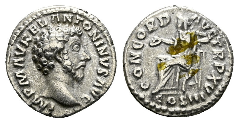 Marcus Aurelius, 161-180 Denarius Rome 161, AR 17.00 mm., 3.31 g.
Bare head r. ...