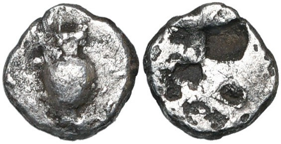 MACEDOINE, TERONE, AR hémiobole, 500-480 av. J.-C. D/ Oinochoé avec anse à g. et...