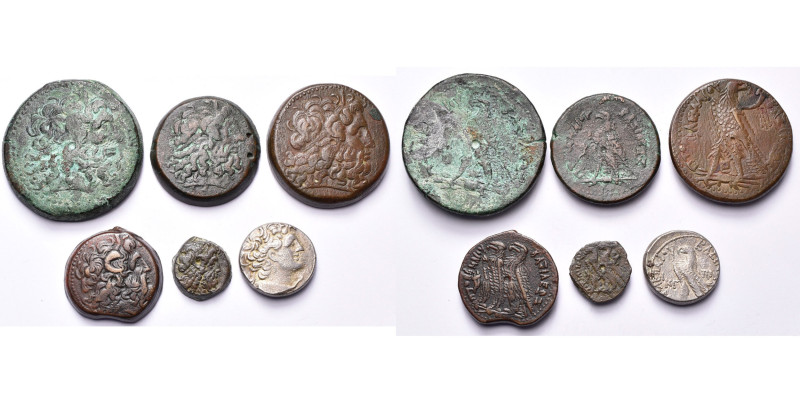 ROYAUME LAGIDE, lot de 6 p.: Ptolémée III Evergète, drachme et hémidrachme; Ptol...