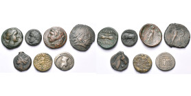 lot de 6 bronzes et 1 drachme: Sicile, Syracuse, Agathoclès, T. d'Artémis/Foudre; Hiéron II, T. à g./Taureau; Pyrrhus, T. d'Héraclès/Athéna; Les Mamer...