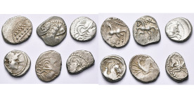 GAULE NARBONNAISE, Allobroges, lot de 6 drachmes: type au profil stylisé épigraphique (2), R/ Cheval galopant à g., épée au-dessus et VOL en dessous, ...