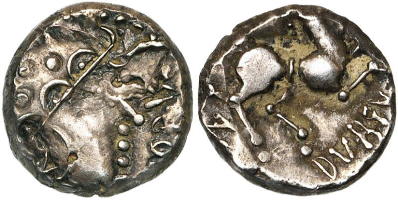 GAULE CELTIQUE, Aedui, AR quinaire, avant 52 av. J.-C. D/ T. fém., casquée à g.,...