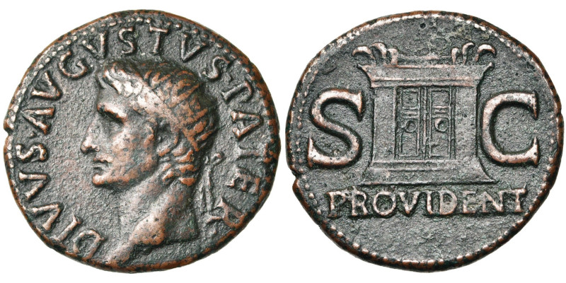 AUGUSTE divinisé, AE as, 22/23-30, Rome. Frappé sous Tibère. D/ DIVVS AVGVSTVS P...