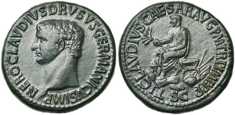 NERON DRUSUS (†9), père de Claude, AE sesterce, 50-54, Rome. D/ NERO CLAVDIVS DR...