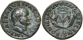 VESPASIEN (69-79), AE dupondius, 74, Commagène. D/ IMP CAESAR VESPASIAN AVG T. l. à d. R/ PON· MAX· TR· POT· P·P· COS V· CENS· Deux cornes d'abondance...