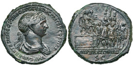 TRAJAN (98-117), AE sesterce, 115-116, Rome. D/ IMP CAES NER TRAIANO OPTIMO AVG GER DAC P M TR P COS VI P P B. l., dr. à d. R/ IMPERATOR VIIII/ S·C L'...