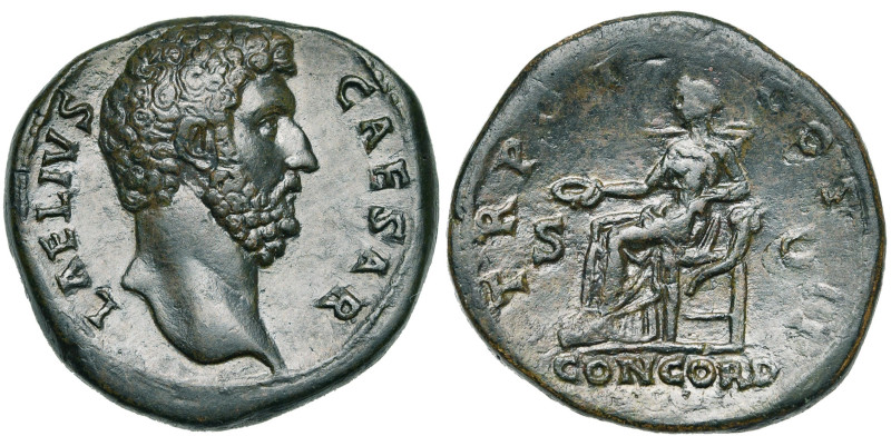 AELIUS César (136-138), AE sesterce, 137, Rome. D/ L·AELIVS- CAESAR T. à d. R/ T...