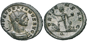 AURELIEN (270-275), bill. antoninien, 2e moitié de 273, Rome. D/ IMP AVRELIANVS AVG B. r., cuir. à d. R/ ORI-ENS AVG/ Q Sol r., deb. à g. entre deux c...