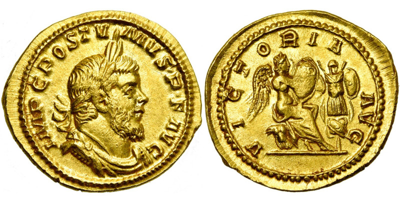 POSTUME (259-268), AV aureus, 261-262. D/ IMP C POSTVMVS P F AVG B. l., dr., cui...