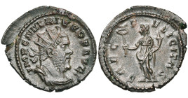 MARIUS (268), bill. antoninien, Cologne. D/ IMP C MARIVS P F AVG B. r., dr., cuir. à d. R/ SAEC - F-ELICITAS Felicitas deb. à g., ten. un caducée et u...