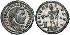MAXIMIN II DAZA Auguste (309-313), AE follis, 312, Nicomédie. D/ IMP C GAL VAL MAXIMINVS P F AVG T. l. à d. R/ GENIO AVGVSTI/ -A/ SMN Genius deb. à g....