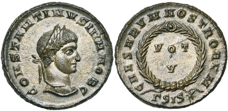 CONSTANTIN II César (317-337), AE follis, 320-321, Siscia. D/ CONSTANTINVS IVN N...