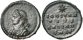 CONSTANCE II César (324-337), AE follis, 325-327, Cyzique. D/ B. l., dr., cuir. à g. Sans légende. R/ Sous une étoile, CONSTAN/TIVS/ CAESAR/ SMK. RIC...