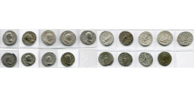 lot de 9 antoniniens: Elagabal, R/ Fides; Gordien III, R/ Sol; Philippe Ier, R/ L'empereur assis; Philippe II César, R/ Philippe père et fils, assis s...