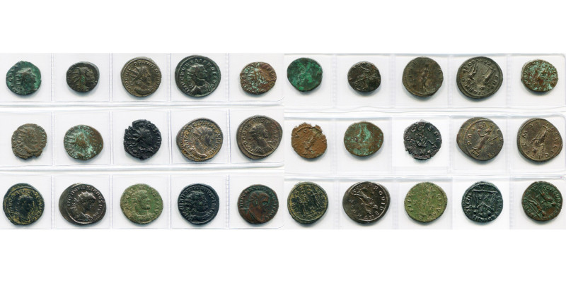 lot de 15 antoniniens: Gallien, R/ Figure fém.; Claude II le Gothique, R/ Pax; V...