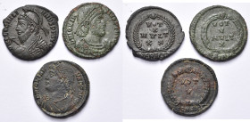 lot de 3 folles: Julien II, Héraclée, R/ Inscription dans une couronne; Jovien, Sirmium, R/ Inscription dans une couronne; Constantinople, R/ VOT V da...