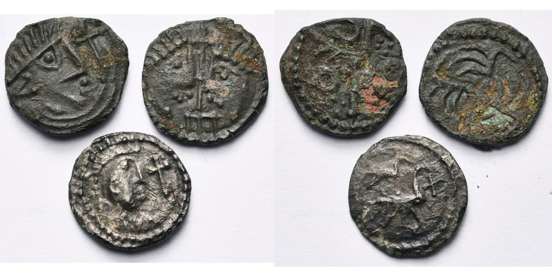 ANGLO-SAXONS, lot de 3 sceats, vers 710-760, York (?). S. 800B, 802A, 802D. Four...