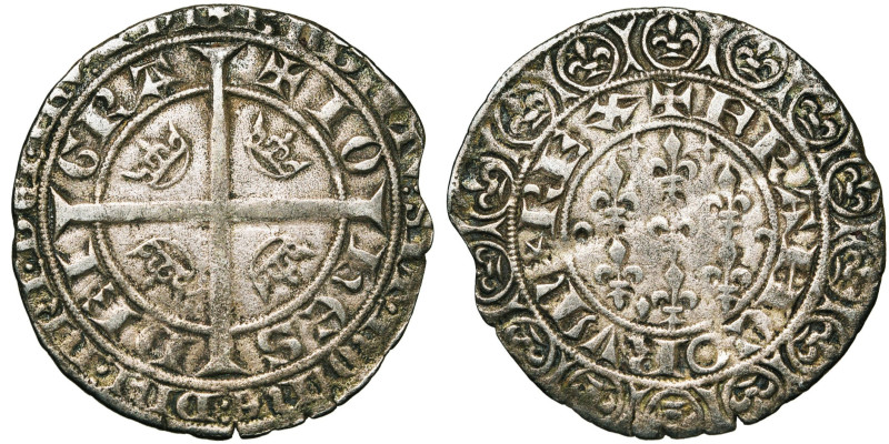 FRANCE, Royaume, Jean II le Bon (1350-1364), billon gros blanc aux fleurs de lis...