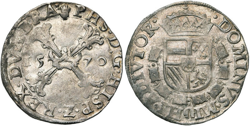 BRABANT, Duché, Philippe II (1555-1598), AR demi-écu de Bourgogne, 1570, Anvers....