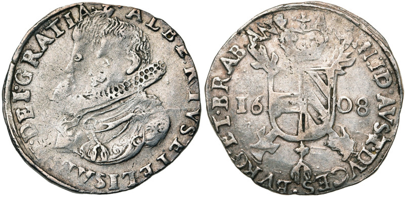 BRABANT, Duché, Albert et Isabelle (1598-1621), AR triple réal, 1608, Anvers. D/...