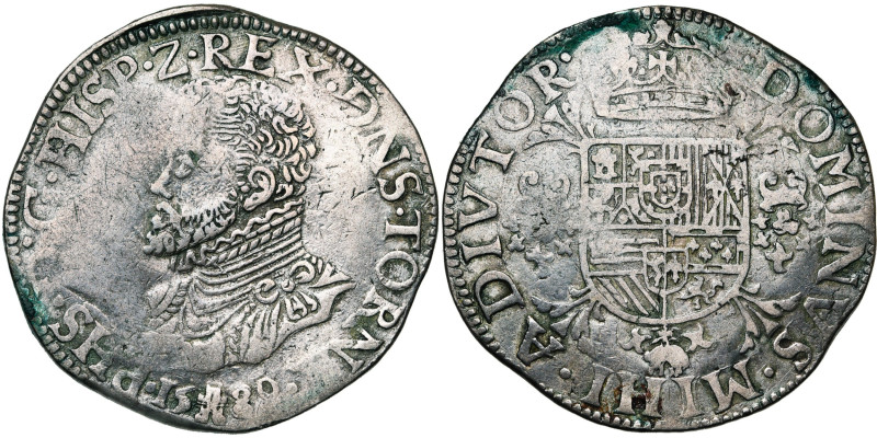 TOURNAI, Seigneurie, Philippe II (1555-1598), AR écu Philippe, 1589. D/ B. cuir....