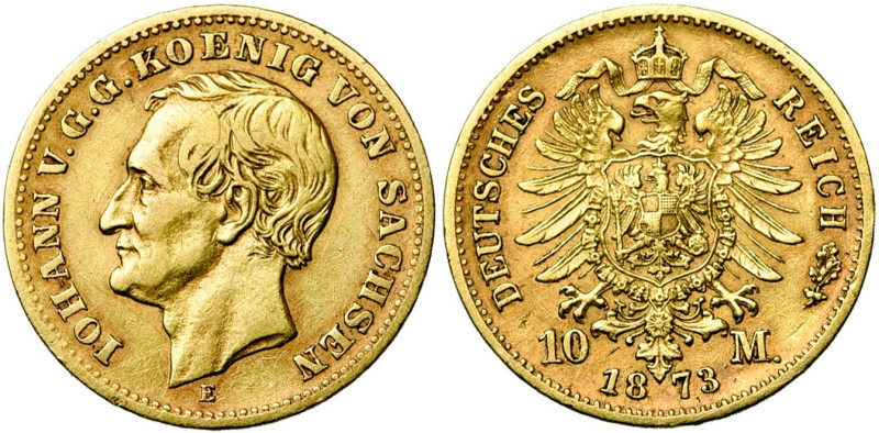 ALLEMAGNE, SAXE, Royaume, Johann (1854-1873), AV 10 Mark, 1873 E. J. 257; A.K.S....