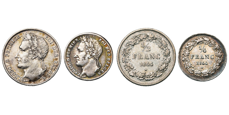 BELGIQUE, Royaume, Léopold Ier (1831-1865), lot de 2 p.: 1/2 franc et 1/4 franc,...