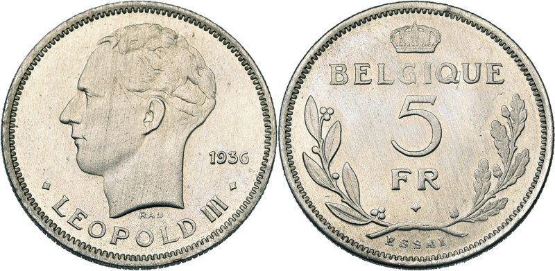 BELGIQUE, Royaume, Léopold III (1934-1951), 5 francs, 1936 FR (1939). Petit modu...