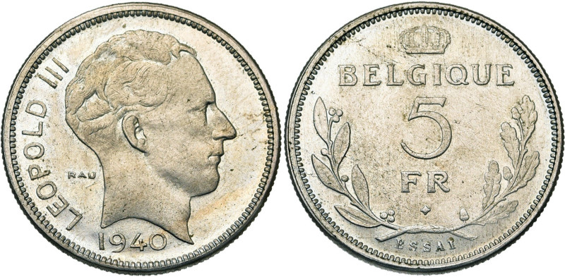 BELGIQUE, Royaume, Léopold III (1934-1951), 5 francs, 1940 FR. Essai de Rau en c...