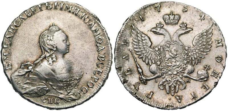 RUSSIE, Elisabeth (1741-1761), rouble, 1754 IM, Saint-Pétersbourg. D/ B. à d. R/...