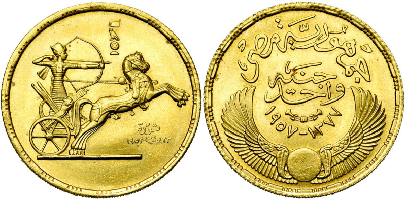 EGYPT, Republic (AD 1953-1958/AH 1373-1377) AV 1 pound, AH 1374/1955. 3rd annive...